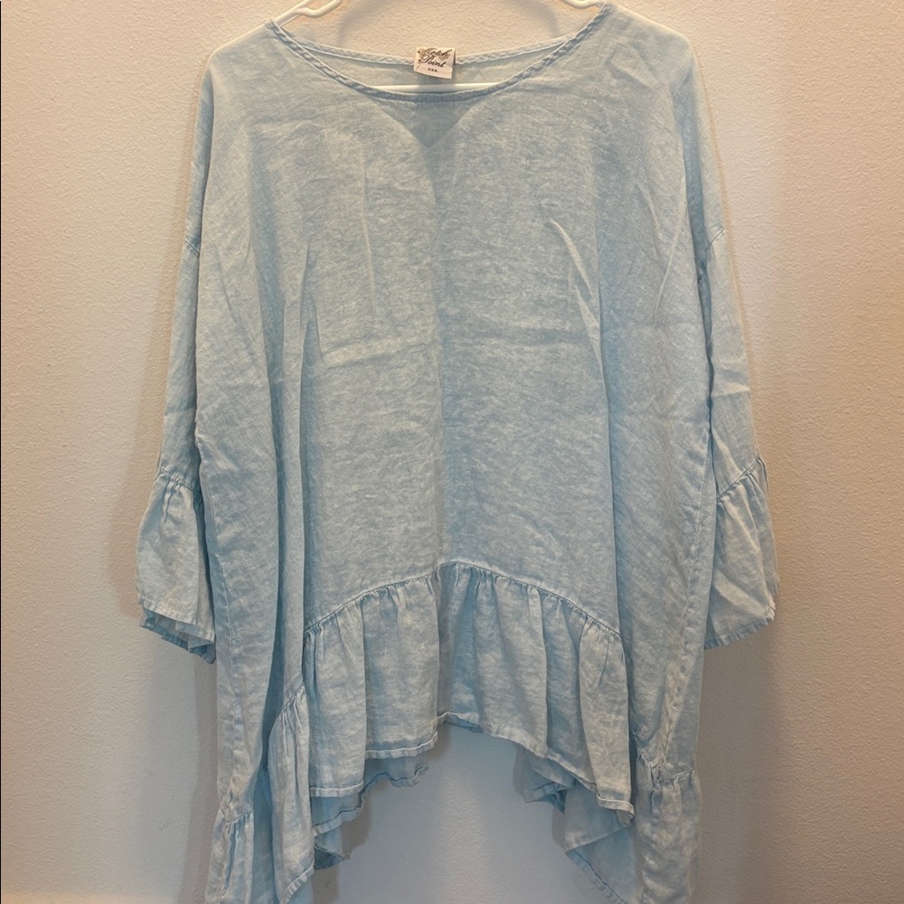 Light Blue Flowy Linen Top